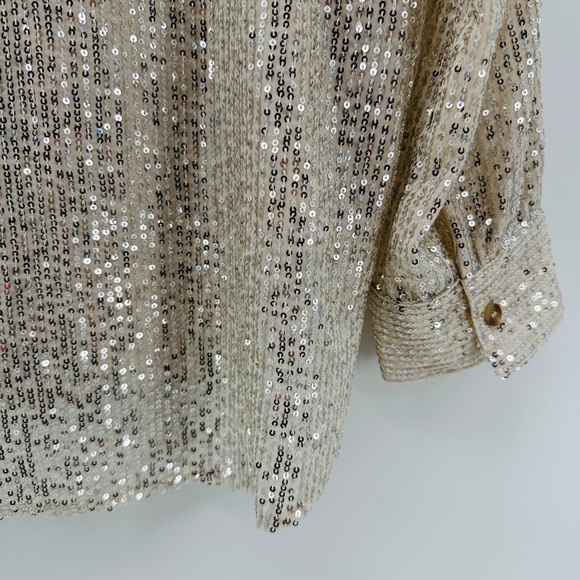 WISHLIST APPAREL Silver Sequins DRESS SHIRT Party Sparkly WOMENS M DISCO Top - Picture 7 of 7